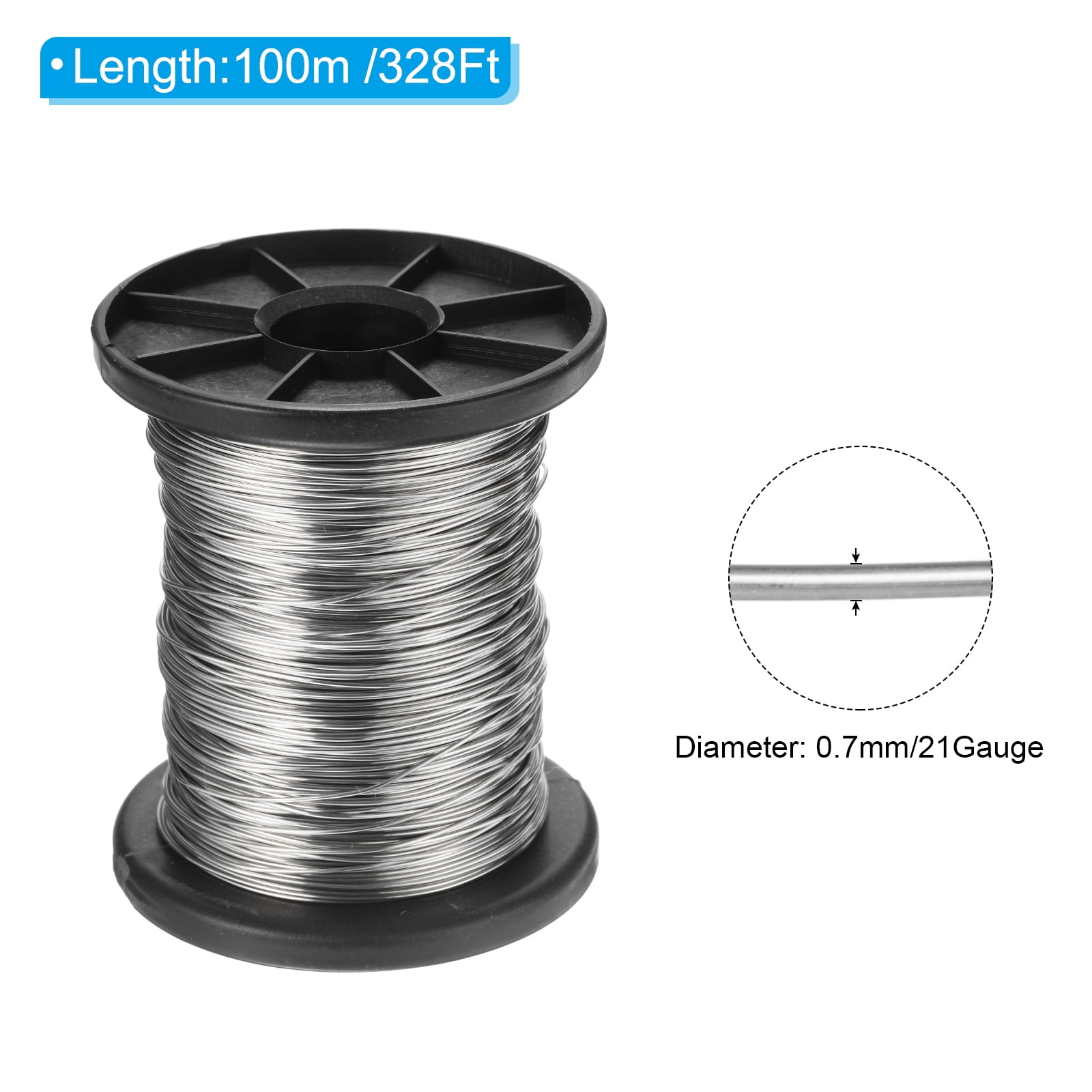 Uxcell 304 Stainless Steel Wire, 328 Ft 0.7mm 21 Gauge Jewelry Wire Soft Craft Wire Beading Wire, Silver