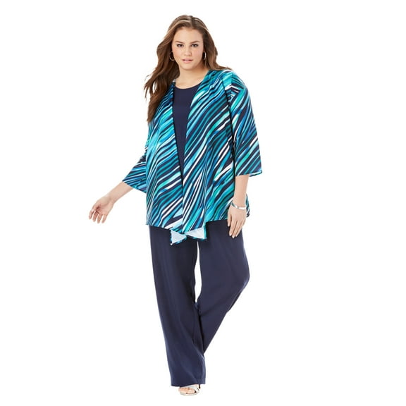 Roaman's Women's Plus Size Three Piece Pant Suit