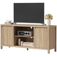 thumbnail image 3 of SICOTAS Modern TV Stand for TVs up to 65", Fluted TV Console Table with Storage Cabinets & Adjustable Shelves, 26" Tall Entertainment Center for Living Room, Light Oak, 3 of 7