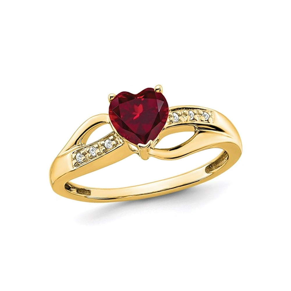 Gem And Harmony 3/4 Carat (Ctw) Lab Created Heart Ruby Ring in 14K