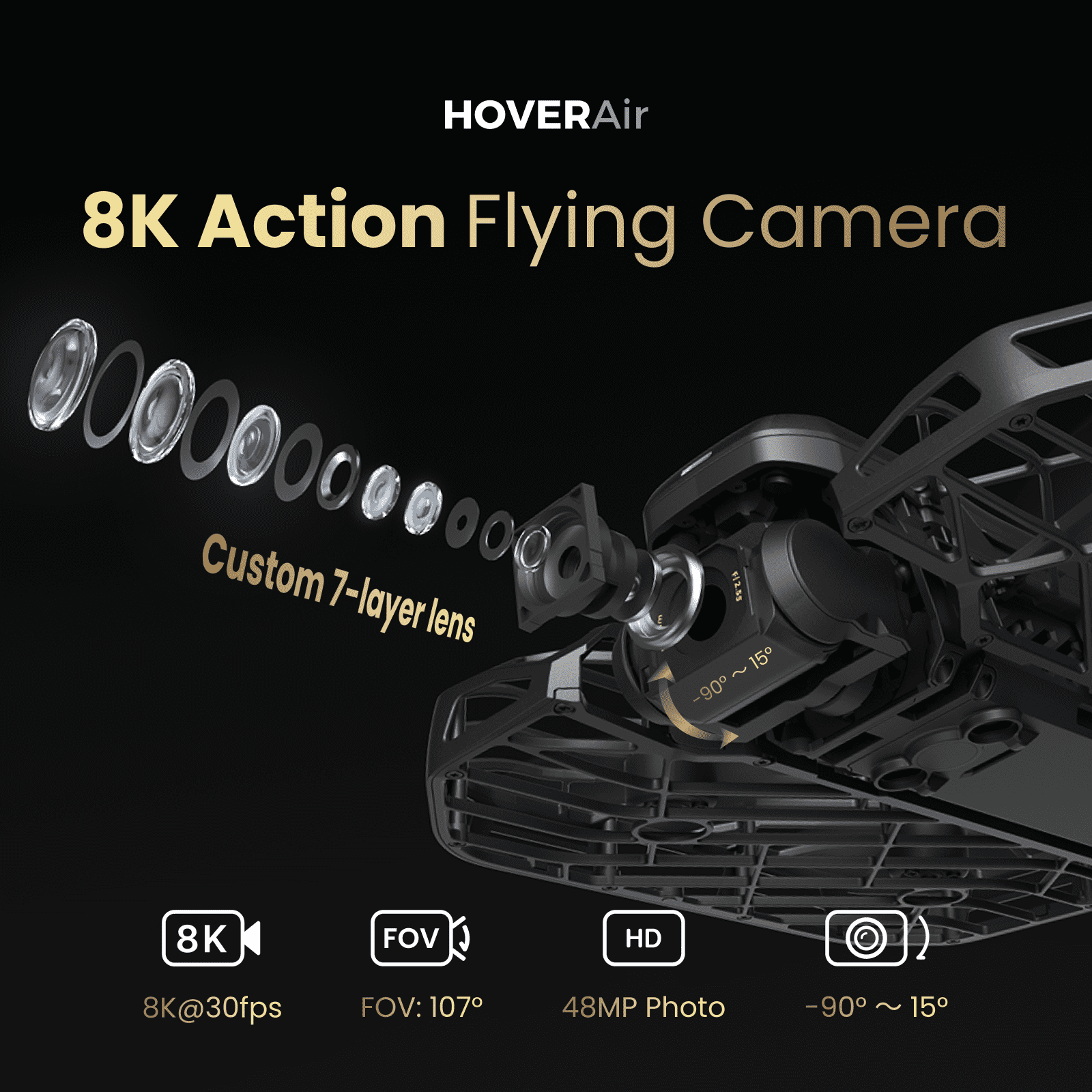 HOVERAir X1 PROMAX 8K Action Flying Camera, Foldable Drone with AI Follow, Palm Launch, 2-Axis Gimbal for Outdoor Vlogging (Cycling Combo)