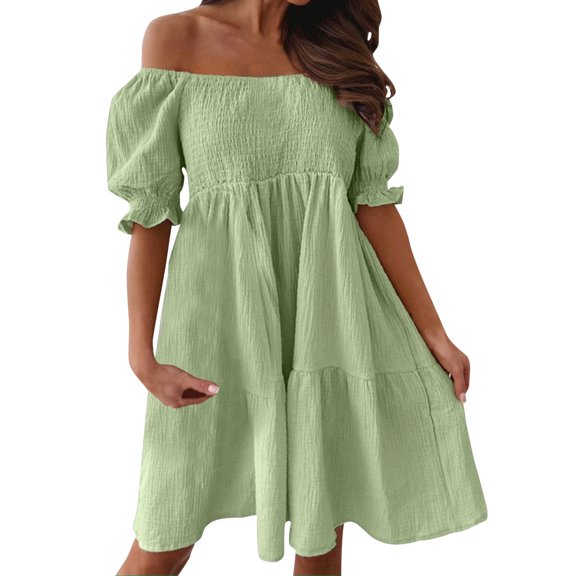 Sngxgn Women's Beach Dress Casual Vacation Short Summer Dresses(Green,L)