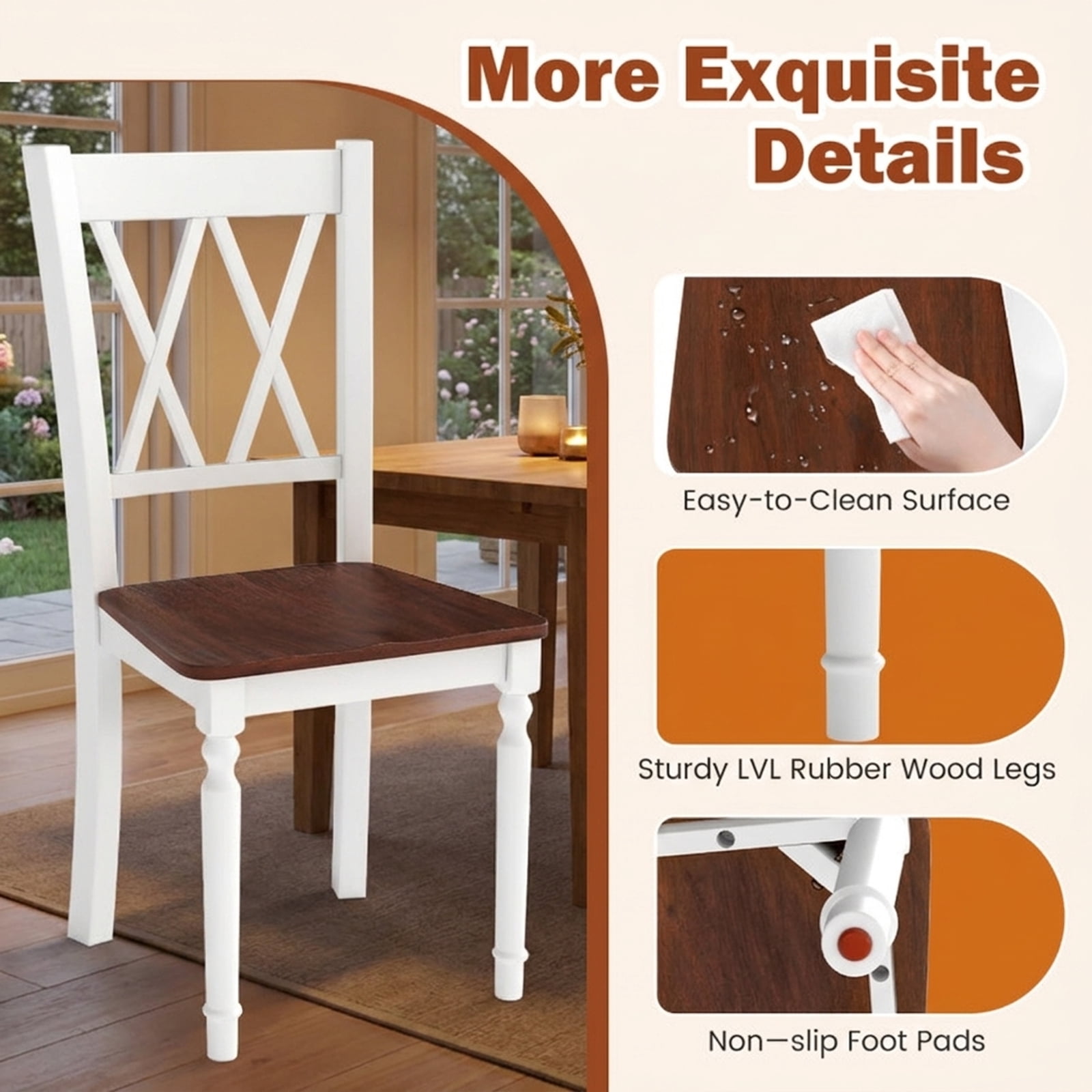 Furnibear Farmhouse Wood Dining Chairs Set of 2 with Contoured Rubber Wood Seat and Solid LVL Frame for Kitchen and Dining Room, Walnut