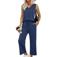 thumbnail image 2 of bnaln Two Piece Sets for Women Summer Vacation Travel Outfits V Neck Loose Sleeveless Tank Tops Wide Leg Pants Tracksuit Soft Cozy Loungewear Casual Sweatsuit Matching Lounge Sets, 2 of 9