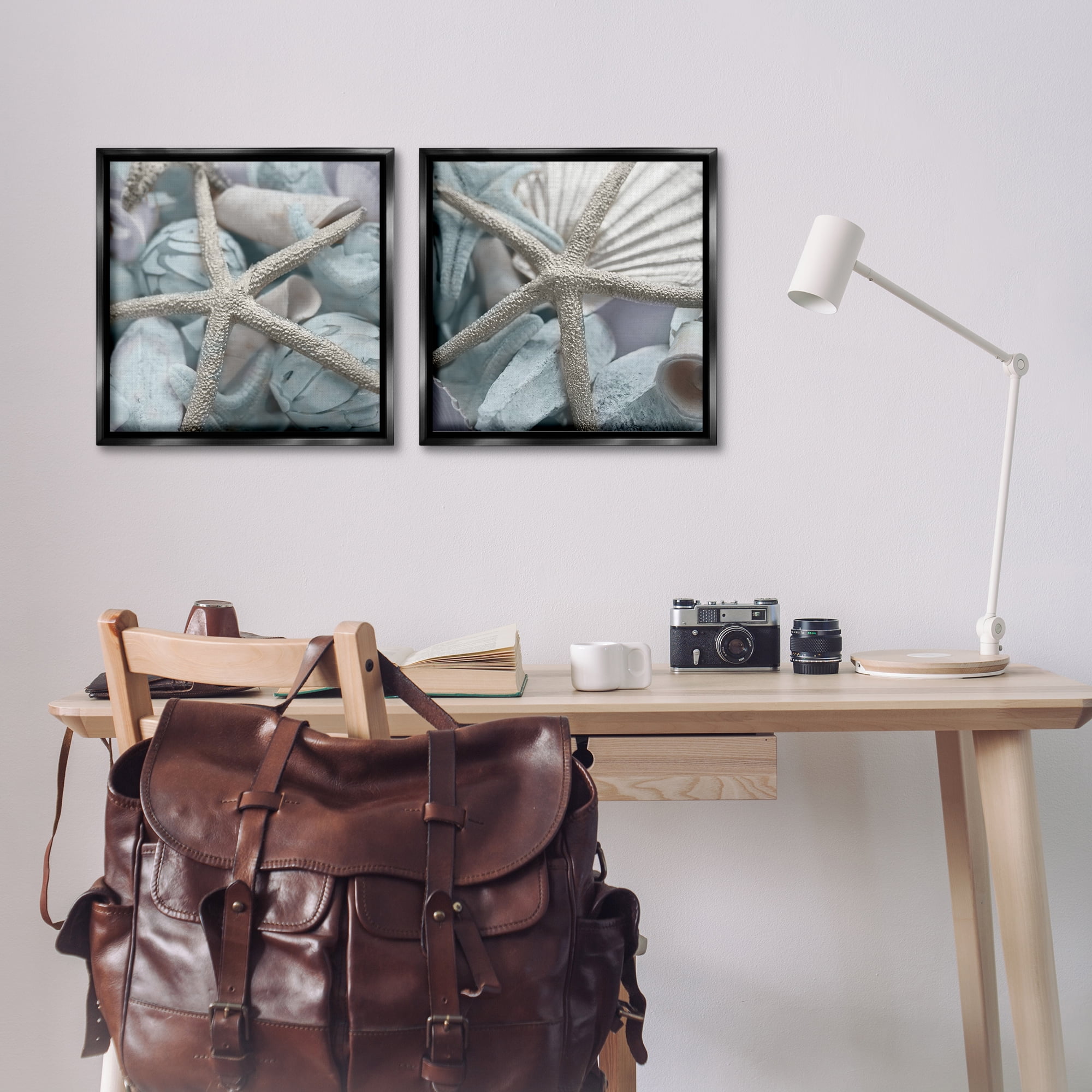 Stupell Industries Dry Distressed Starfish Nautical & Beach Photography Black Floater Framed Canvas Art Print Wall Art, 18 x 18, Set of 2