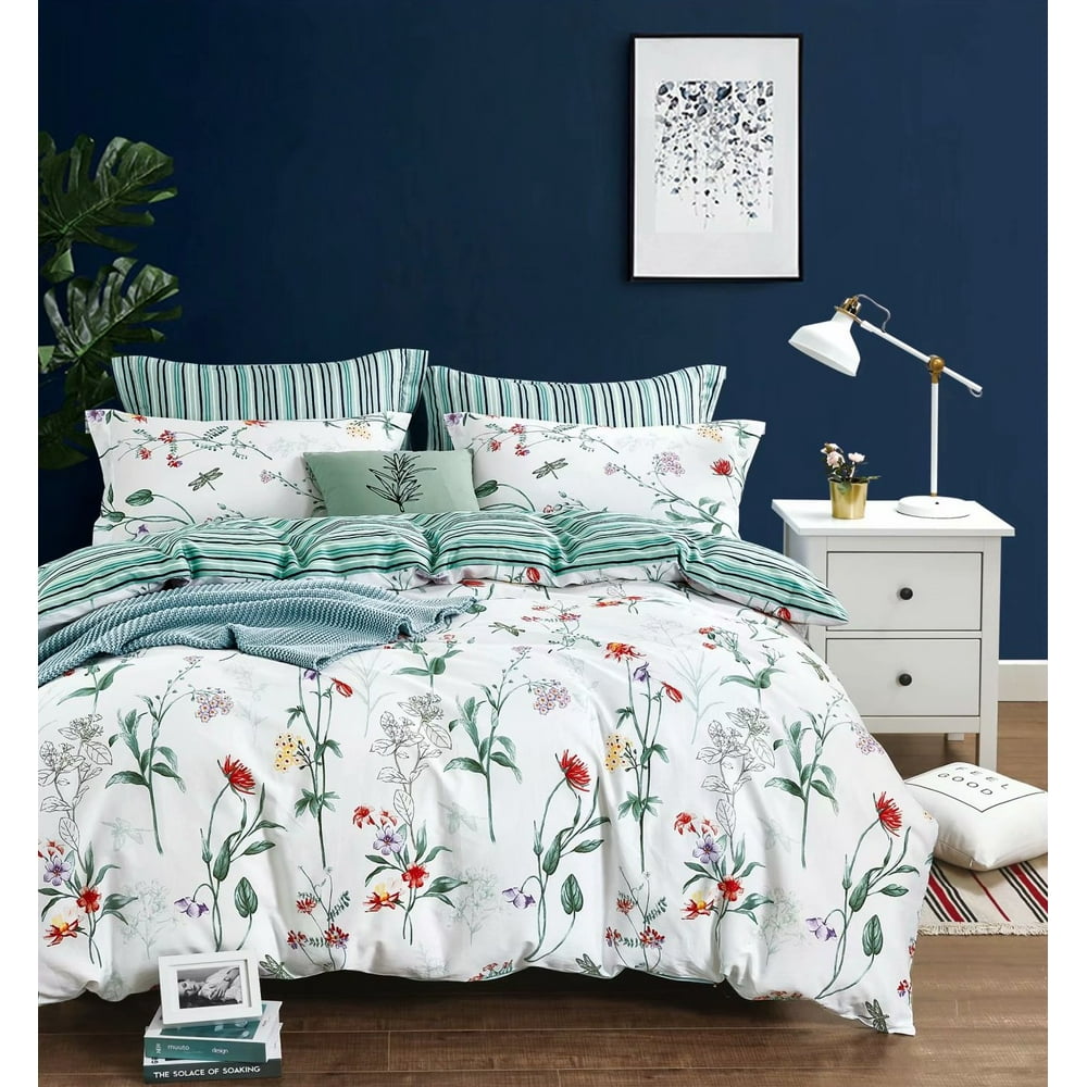 Swanson Beddings Floral and Green Stripes 3Piece 100 Cotton Bedding