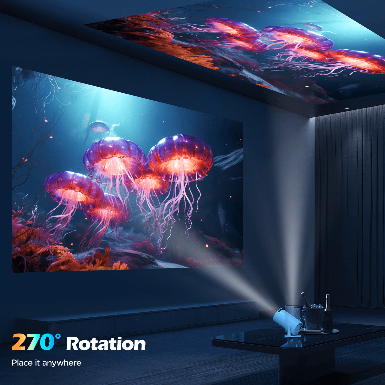 Projector with WiFi and Bluetooth, Mini Projector, 4K 1080P Support Portable Wireless Movie Projectors 220° Rotatable 130'' Screen Auto Keystone Compatible with HDMI/iPhone/TV Stick for Bedroom
