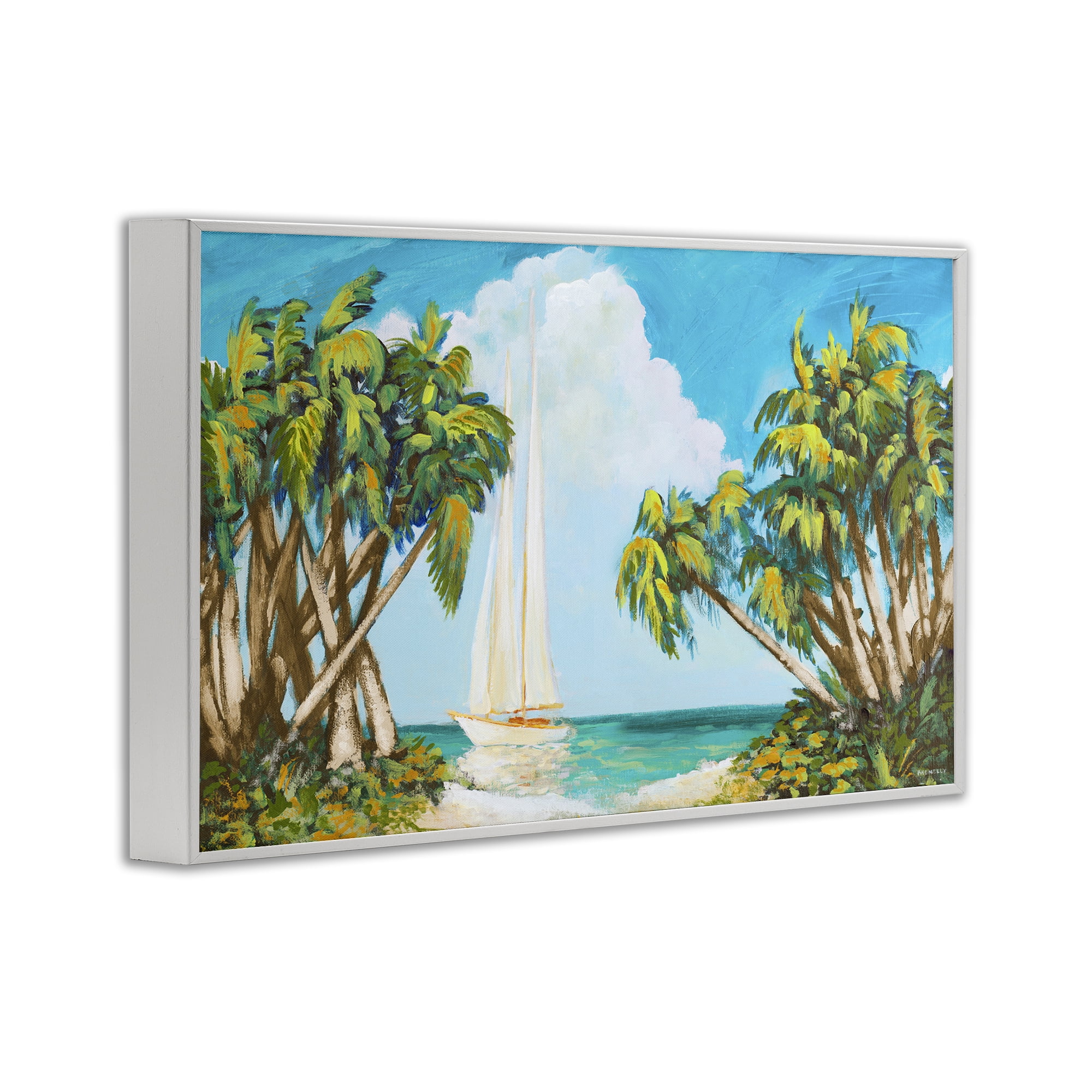 Stupell Industries Sailboat Among Palms White Framed Giclee Art, design by Dan Meneely