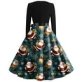 thumbnail image 5 of Christmas Dresses for Women Women's Fashion Round Casual Slim Fit Christmas Print Large Swing Long Sleeve Dress for Holiday Party,Turquoise,2XL, 5 of 5