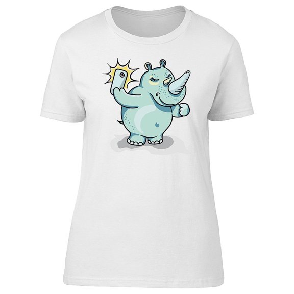 Cartoon Rhino Taking A Selfie Tee Women's -Image by Shutterstock