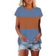 thumbnail image 2 of CHGBMOK Womens Color Block Short Sleeve Tops Casual Summer T-Shirt Crew Neck Tunic Tops Blouse, 2 of 8