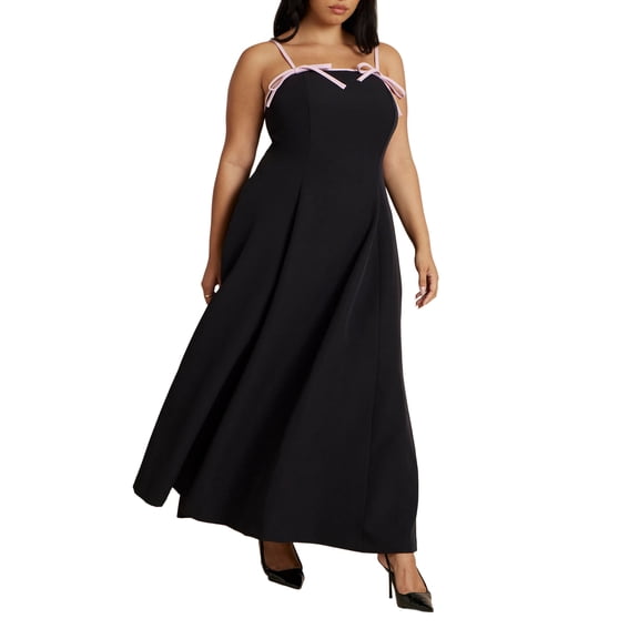 ELOQUII Women's Plus Size Bow Straps Maxi Flare Dress