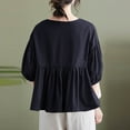 thumbnail image 4 of DeHolifer Women's Shirts Cotton Linen Plus Size 3/4 Sleeve Summer Casual Solid Color Button Up Crewneck Shirts Black M, 4 of 7
