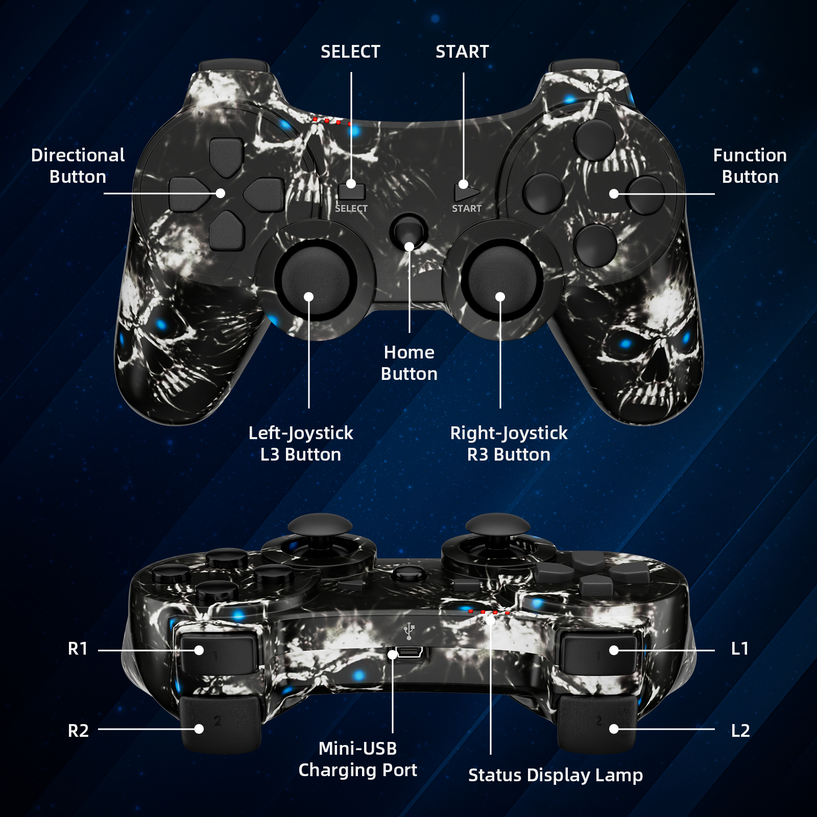 Control inalámbrico Bluetooth ISHAKO para PS3 y PC, gamepad ergonómico con sensores de movimiento de 6 ejes, negro 5