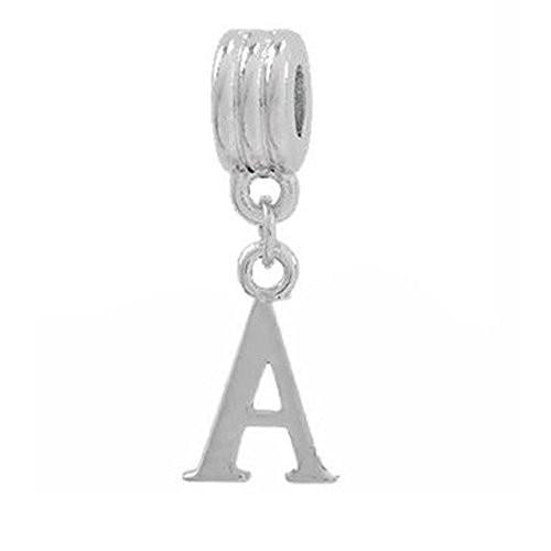 Sexy Sparkles Silver Plated Antique Alphabet Spacer Charm Beads Letter A for Snake Chain Bracelets - Zinc Metal Alloy