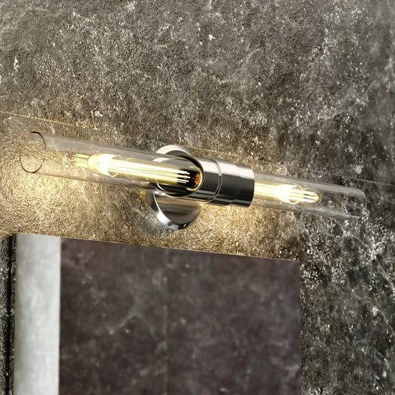 Webster 2 Light LED Compatible Nickel Contemporary Bathroom Vanity Wall Sconce Fixture Clear Glass