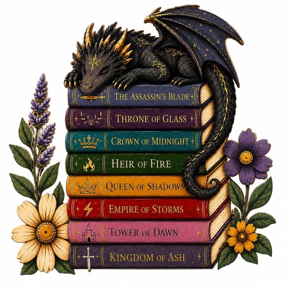 Dragon Book Stack Wooden Home Decor, Acotar Throne of Glass Book Nook Decor, Magical Library Accent, Print