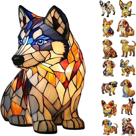 HIBIBUD Siberian Husky Lamp,Dogs Stained Resin Tabletop Night Light,Dog Series Art Night Light,Dog Stained Glass Lamp,3D Cute Pet Themed LED Table Lamps,Gift for Lovers