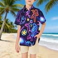 thumbnail image 2 of Boys Cool Dinosaur Astronaut Print Short Sleeve Button Down Casual Summer Shirt, 2 of 4