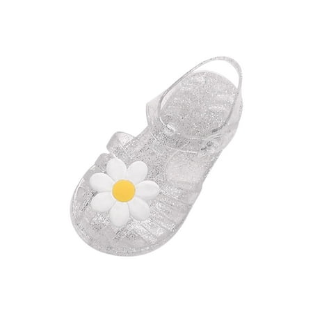 

Juebong Toddler Shoes Baby Girls Cute Flowers Jelly Colors Hollow Out Anti-Slip Flexible Sport Exercise House Soft Soled Beach Roman Sandals White Size 3 Years
