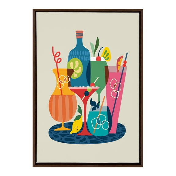 Kate and Laurel Sylvie Mid Century Modern Cocktails Framed Canvas Wall Art by Rachel Lee of My Dream Wall, 23x33 Brown, Colorful Mid-Century Modern Wall Decor