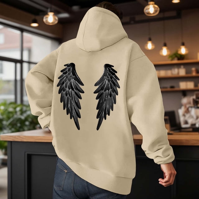 MHFRRA Sudadera con Capucha Informal con Estampado de Ángel de Invierno, Forro Suave y Bolsillo Frontal para Exteriores, Ropa de Calle A La Moda Marrón