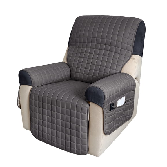 U-NICE HOME Non-Slip Recliner Chair Cover with Storage Pockets Furniture Protector, Dark Grey