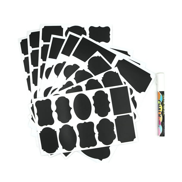 Causdon Chalkboard Label Stickers 108 Pieces, 3 Sizes, 10 Different Shapes, Comes with a White Marker Pen for Container, Food