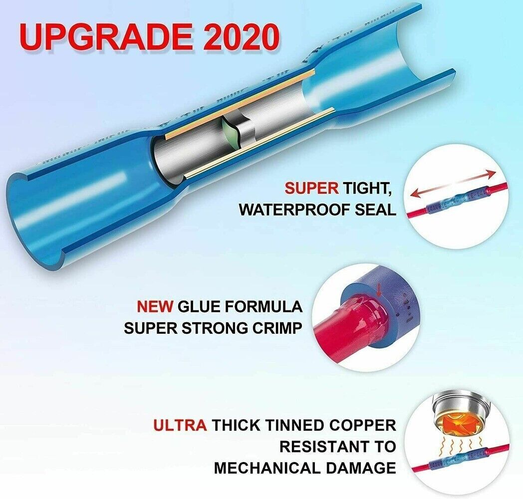 300Pcs 22-10AWG Heat Shrink Butt Wire Splice Connectors Seal Crimp Terminals
