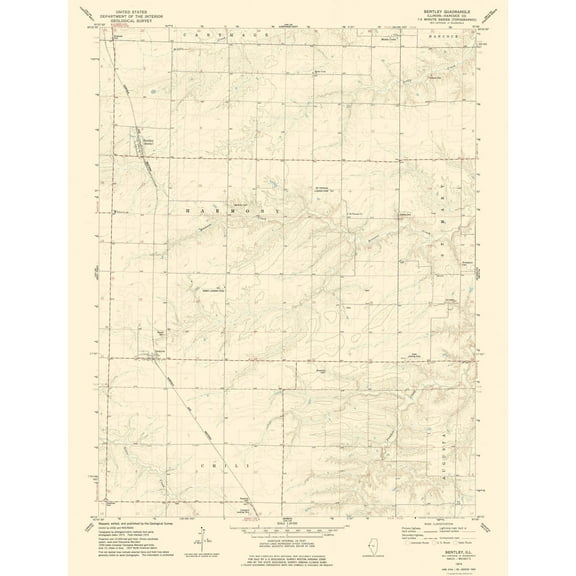 Topographical Map - Bently Illinois Quad - USGS 1974 - Vintage Wall Art