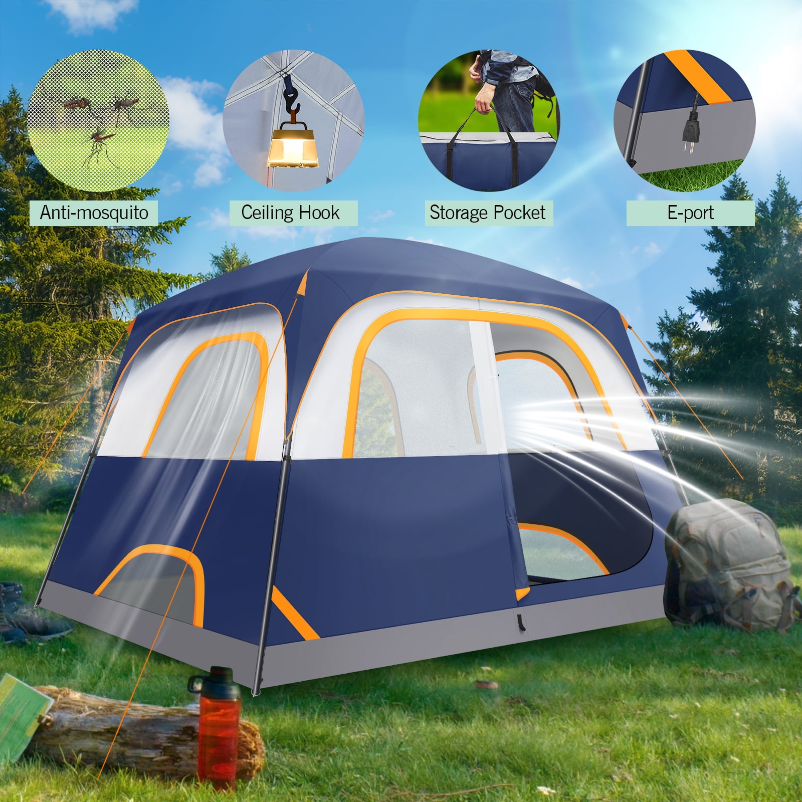 COBIZI 6 Person Tent for Camping with Waterproof Rainfly,EZ Set up Tent Windproof Instant Family Cabin Camping Tent with Mesh Door & Ventilation Windows for Beach Camping Hiking Backpacking,Dark Blue