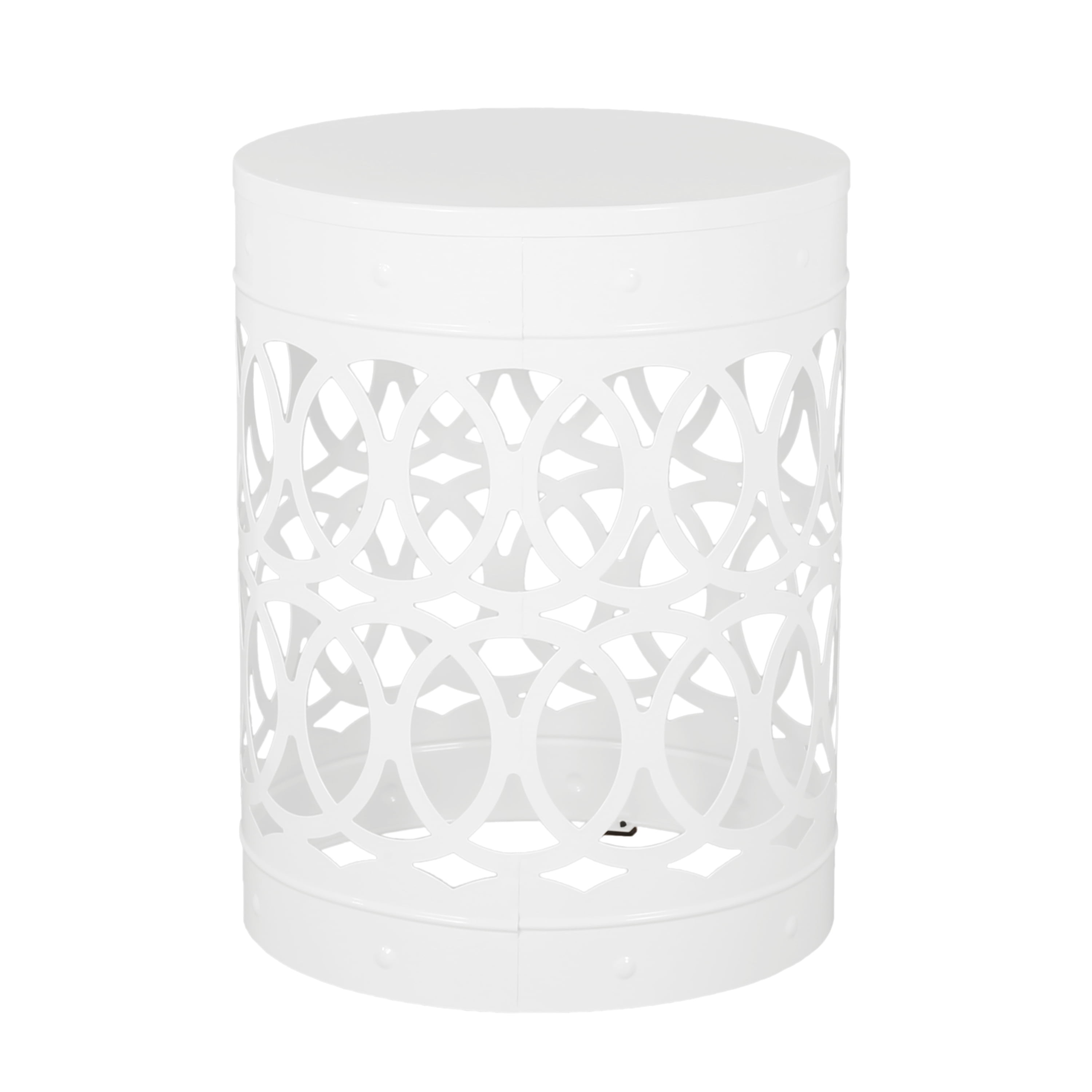 Mintazer Outdoor Side Table Set of 2, Modern Iron Cut PatioTable with Overlapping Circle Pattern, White