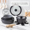 thumbnail image 4 of Country Kitchen 16 Piece Pots and Pans Set - Safe Nonstick Ceramic Coating Kitchen Cookware with Soft Touch Wooden Removable Handle, RV Cookware Set, Oven Safe (Black/Grey), 4 of 18