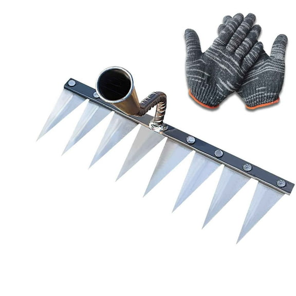 Opehuo Stainless Steel Weeding Rake,Detachable Gardening Hand Weeder Tool,4/5/6/7/8 Teeth Iron Rake,Multifunctional Manual Claw Remover Weeder for Lawn Yard and Garden Farm Uprooting,E