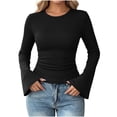thumbnail image 4 of ByworldtasicNo Boundaries Womens Bell Long Sleeve Shirts Lightweight Crew Neck Y2k Going Out Tops Dressy Casual Blouses Ribbed Slim Fit T Shirts, 4 of 7