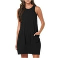 thumbnail image 2 of Summer Dresses for Women 2024 Sale Women's Solid Color Sleeveless Plus Size Sun Dress Round Neck Tank Top Pocket Dress Black qILAKOG Size XL, 2 of 6