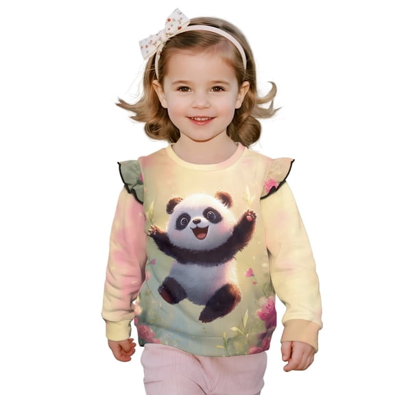 Xixirimido Cute Panda Floral Print Toddler Girls Sweatshirt Long sleeve Pullover Top Crewneck Sweater Kids Cute Graphic Pullover Sweater Fall Winter Clothes, for 1-2T