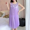 thumbnail image 2 of Wedfrse Womens Pajama Sets,Nightgowns for Women,Women Casual Solid Dress Sleeveless Round Neck Lace Splice Dress Pullover Loose Dress,Silk Pajamas,Pj Sets,Satin Pajama Set,Purple 1,One Size, 2 of 6