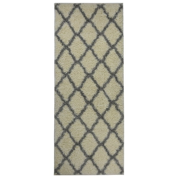 Moroccan Trellis Shag Area Rug Rugs New Shaggy Collection (Ivory, 3'3"x10' Runner)