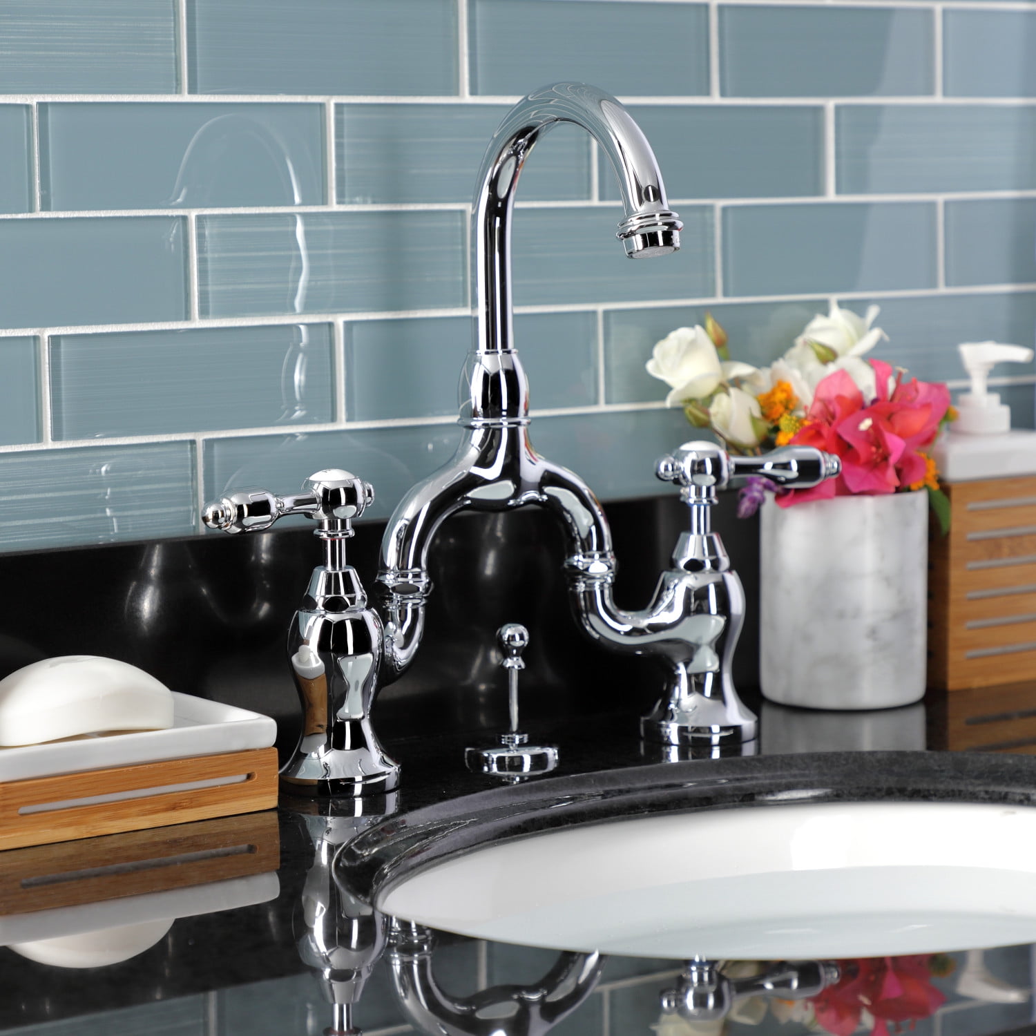Kingston Brass KS7991TAL Bridge Standard Mount Bathroom Faucet, Polished Chrome