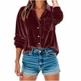 thumbnail image 3 of Velvet Shirt Women Button up Dressy Tops Work Casual Lapel Collar Elegant Blouses Loose Fitted Long Sleeve Comfy Tshirts with Pocket Trendy Outfits, 3 of 6