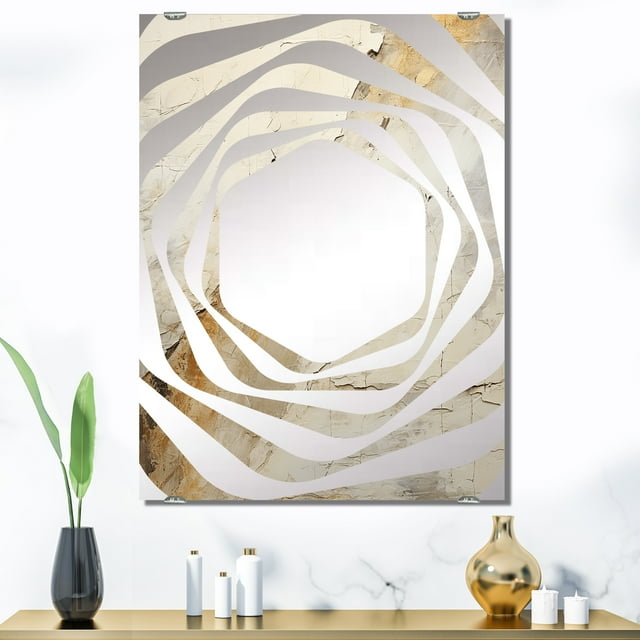 Designart "White Earth Minimalist Fossils II" Abstract Collages Oversized Wall Mirror - Modern Abstract Bedroom Wall Mirror Large - Multiple Color Options