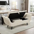 thumbnail image 5 of Storage Bench for Bedroom, 65" End of Bed Bench King Size, Comfy Velvet Tufted Upholstered Window Bench Indoor, Foot of Bed Storage Ottoman Long Seating with Arm for Living Room Entryway, Begie, 5 of 15