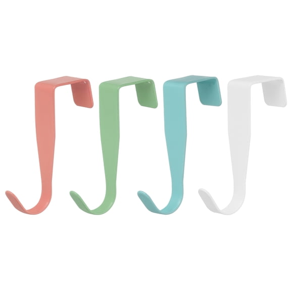 Over the Door Hook,4 Pack - Carbon Steel Door Single Hooks, Metal Door Hanger (White,Green,Blue,Red)