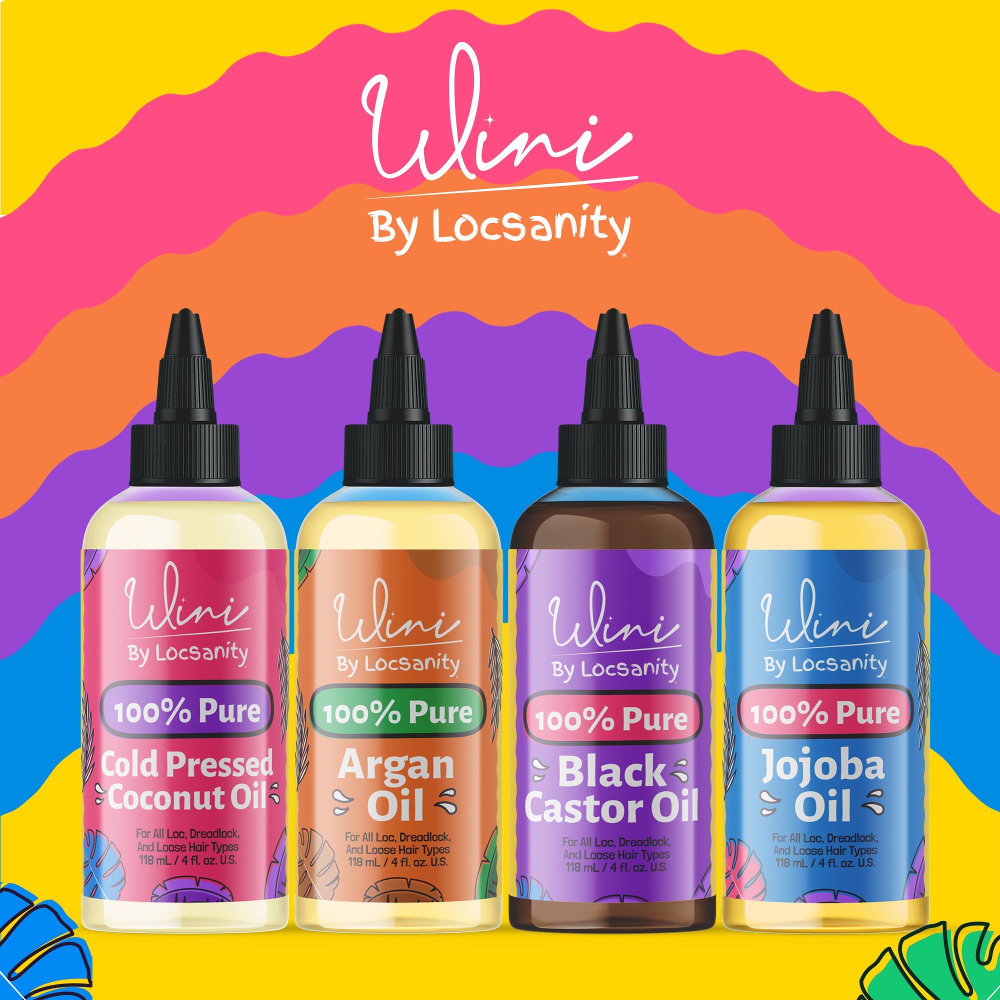 Wini by Locsanity 100% Pure Oil 4-Pack – Jojoba, Argan, Coconut & Black Castor Oils (4 fl oz Each) – Natural Oils for Hair, Skin, and Scalp Care