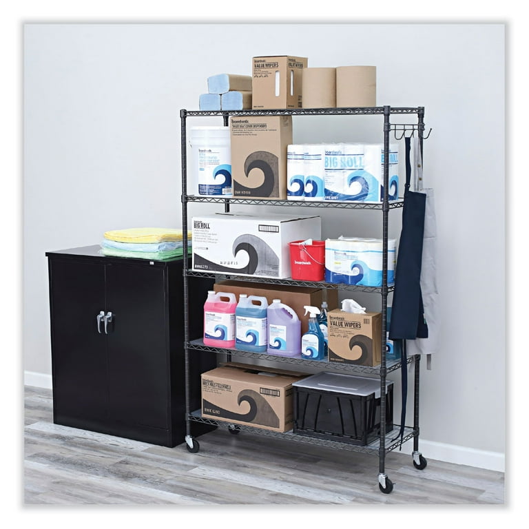 Alera 5-Shelf Wire Shelving Kit with Casters and Shelf Liners 48W x 18D x 72H Black Anthracite