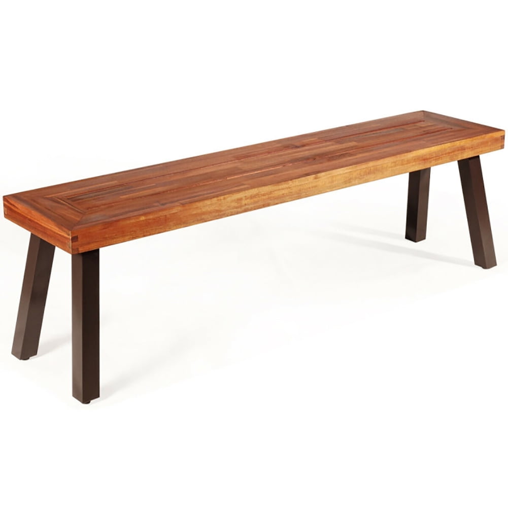 Aimee Lii Patio Acacia Wood Dining Bench Seat with Steel Legs, Outdoor Patio Furniture