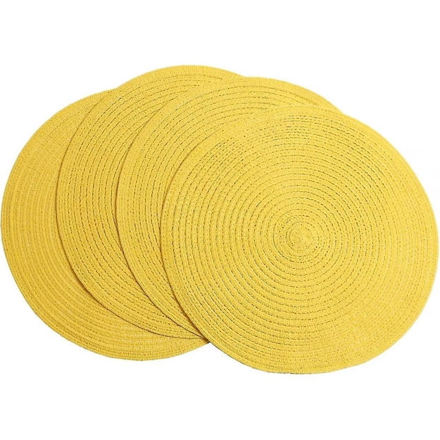 Paquete de 4, manteles redondos tejidos, manteles lavables para la mesa de la cocina (amarillo) VUX