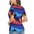 thumbnail image 3 of Honeii Beach with Palm Trees Print Women's Classic V-Neck T-Shirt,Womens Fashion Tops,Stylish Everyday Top for Women, Casual Summer Spring Outfits Clothes-3X-Large, 3 of 5