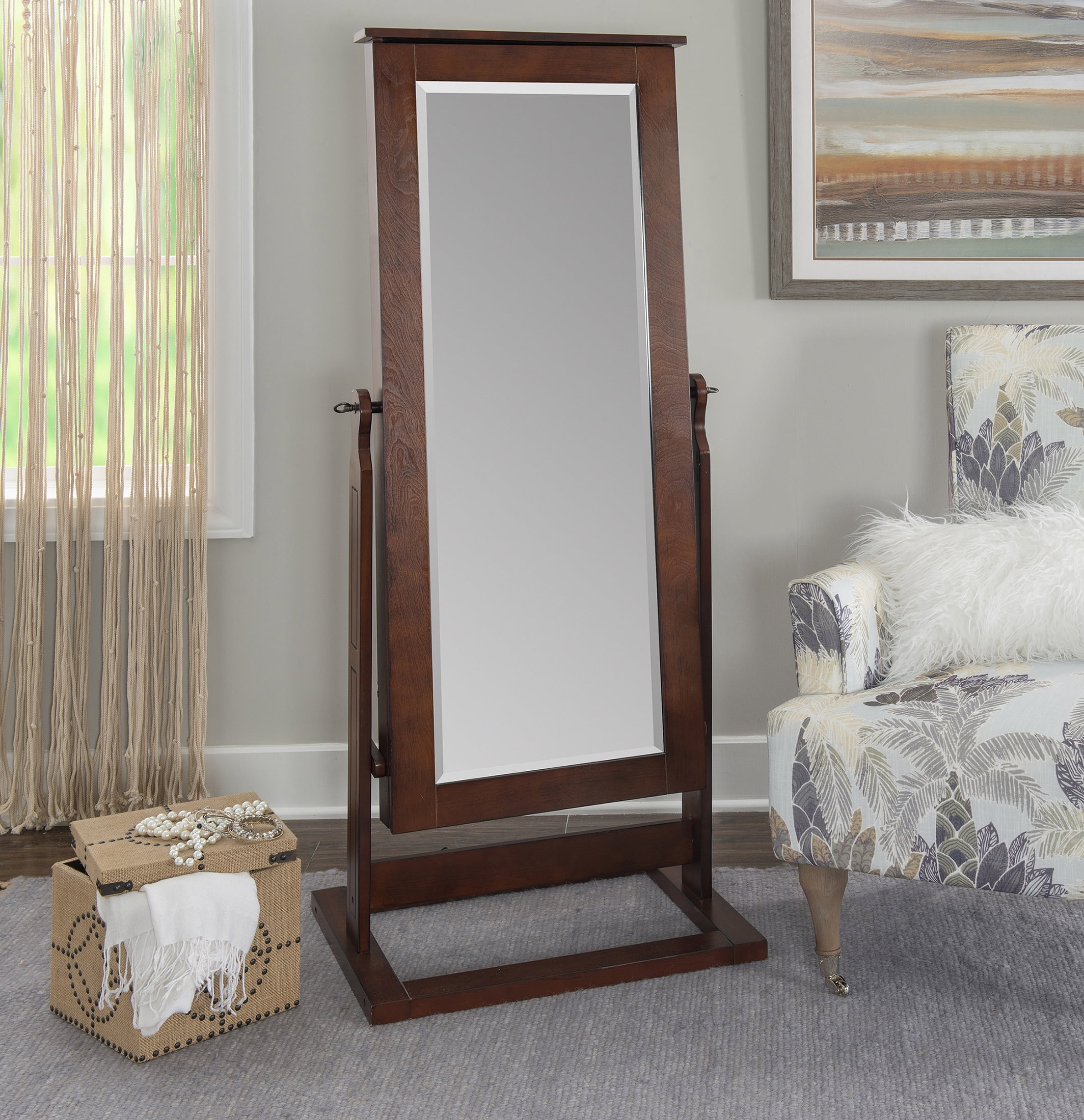 Powell Powell Cheval Mirror Jewelry Wardrobe, Walnut Finish Walmart